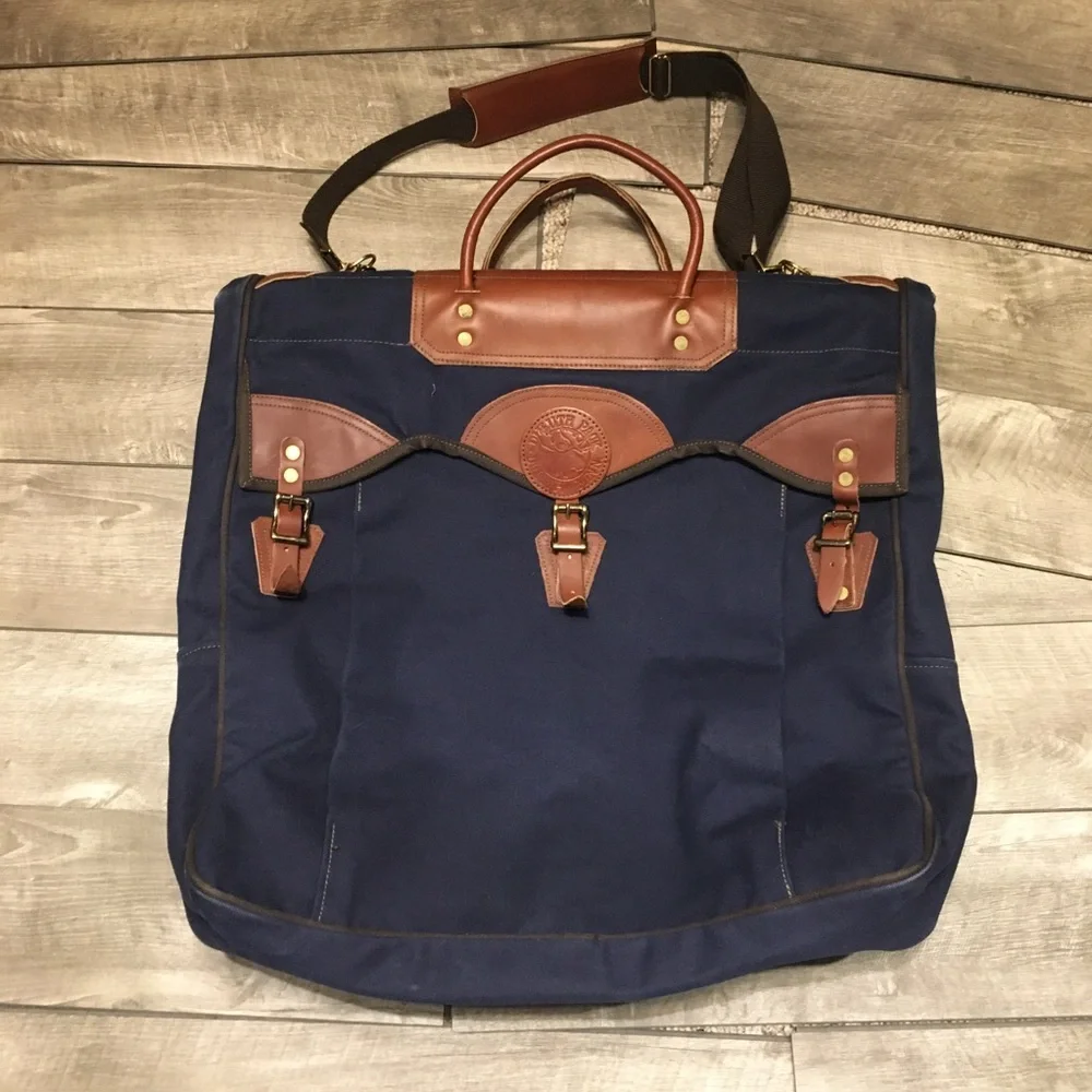 Duluth Pack Blue Canvas Leather Duffel Travel Garment Clothing Sportsman’s Bag